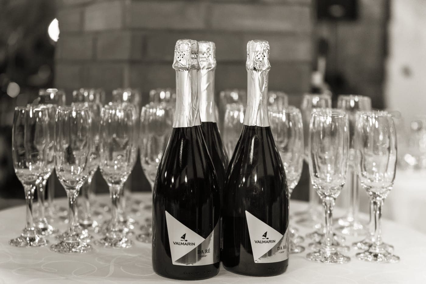 Champagne flutes raised in a toast
