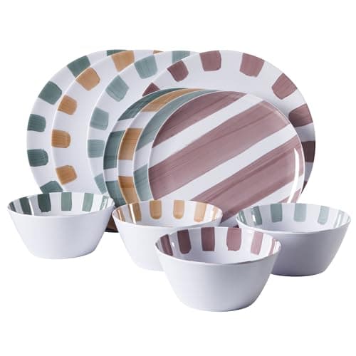 Gibson Home Cottage Stripes 12-Piece Melamine Dinnerware Set